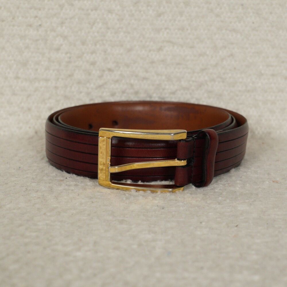 Johnston & Murphy Leather Dress Belt Dark Cherry Aniline Kipskin Shoulders 42156